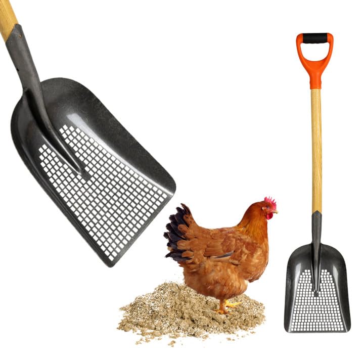 DIYTuning Metal Sieve Shovel for Chicken Coop, Sand Sifting Shovel, Chicken Poop Scooper Sifter, Cleaning Dipper Digger Sifter Treasure for Beach Fun, Farm Goat Poop Cleaning