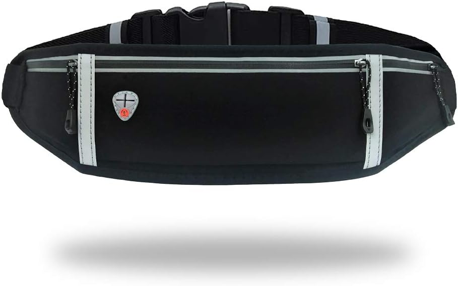 Running Belt with Waterproof Adjustable Elastic Strap, Sweatproof waistpacks with Large Capacity, Perfect for Running and Outdoor Activities (Full Black)