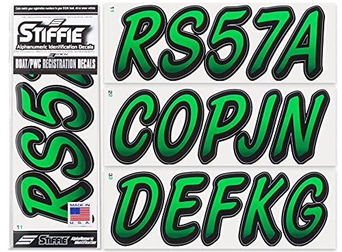 Image of STIFFIE Whipline Green /Black 3 inch Boat & PWC Registration Decals • Numbers Letters Stickers