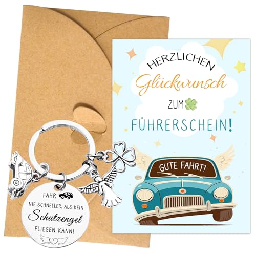 Henjunu Schlüsselanhänger Führerschein Bestanden Geschenk, Schutzengel Auto Glücksbringer,Drive Safe Schlüsselanhänger Führerschein Geschenke