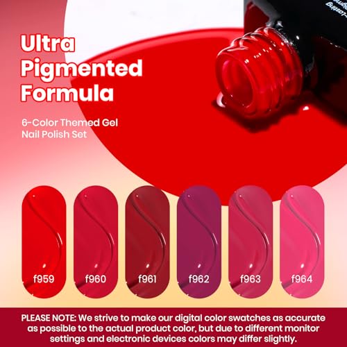 Image of Beetles Red Gel Nail Polish Set - Crimson Horizon 6 Colors Gel Polish Kit Burgundy Bloody Red Pink Colors Soak off UV LED Lamp Needed Manicure DIY Home Gifts for Women