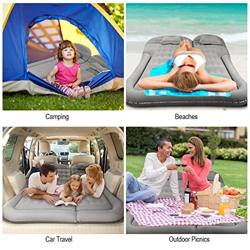 Vinteky Luftmatratze, Aufblasbare Auto Matratze Autobett mit elektrische Luftpumpe und 2 Kissen, Universelles Automatraze für Kofferraum & SUV, Camping/Reisen/Outdoor, 175cm x 130cm, Grau