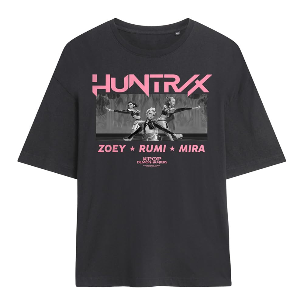 Kpop Demon Hunters Huntrix Singing Zoey Rumi Mira Ladies Oversized T Shirt, Charcoal, Medium