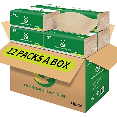 Image of Soft Durable Bamboo Facial Tissues - 3 Ply Natural Unbleached Facial Paper Dry or Wet Use 12 Packs(134 Tissue per Pack, 1608 Tissues Total)