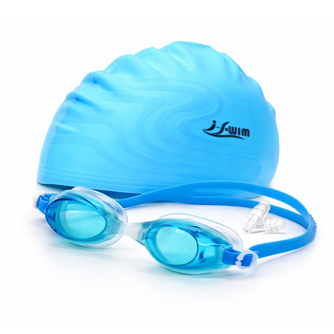 I-Swim Swimming Goggle and Cap Set | For Men & Women's | Material: Silicone | Protecting Hair from Chlorine | Anti-Fog, Leak-Proof Design with Comfortable Fit and UV Protection | Color: Dark Blue-image-34