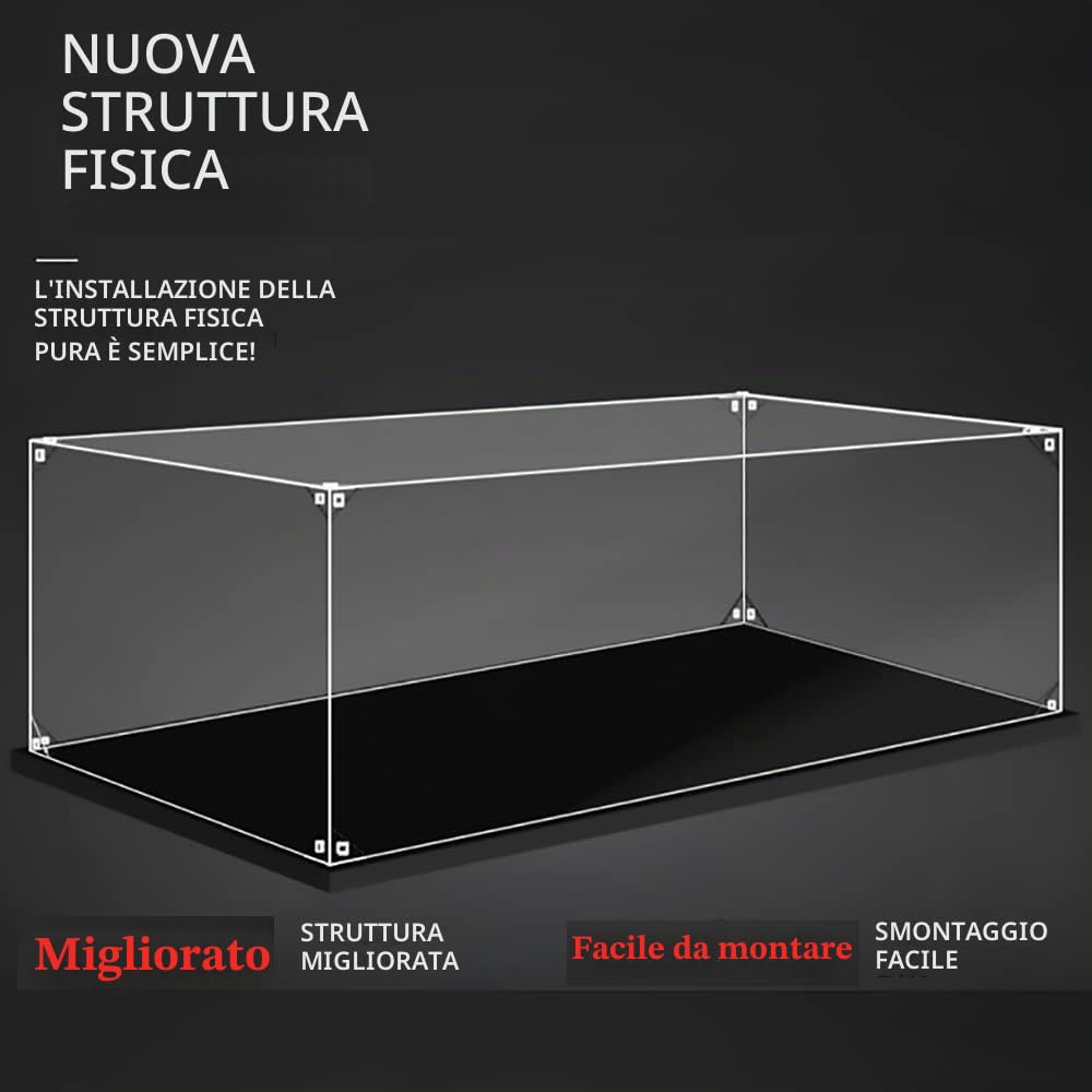 Teca Vetrina Espositiva per Lego (Ferrari Daytona SP3) 42143 Modello | 62x30x20 cm, 2mm, Antipolvere, da montare, Vetrinetta Acrilico Trasparente per Collezionismo, Modellini, Statue