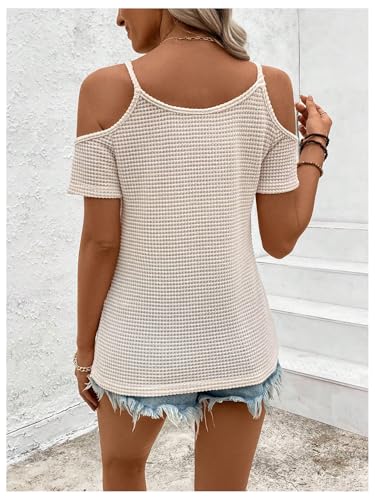 SOLY HUX Women's Cold Shoulder Hollow Out Lace T Shirts Summer Short Sleeve Knit Tee Tops3