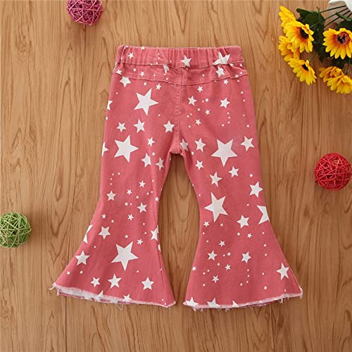 Toddler Child Star Printed Jeans Girls' High Waisted Casual Bell Bottom Pants Ripped Ruffle Trousers3
