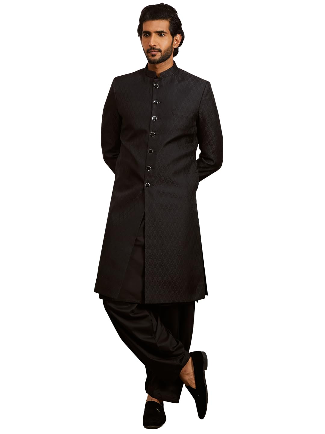 vastramay Men's Silk Blend Sherwani,Kurta And Patiala Set - Silk Blend Jacquard Sherwani,And Patiala Set for Men.-picture-44
