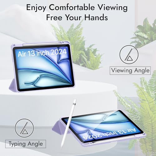 Image of Robustrion for iPad Air 13 inch Cover Case /for iPad Pro 12.9 inch with [Pencil Holder] [Transparent Back] Hybrid Case Cover for iPad Air 13 inch 2024 [Auto Sleep Wake Support] - Lavender