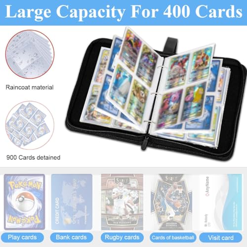 Image of PATPAT 400 Pockets Soccer Card Binder Autographed Cards Storage Bag Waterproof PU Zipper Card Holder Multi Purpose Card Organizer Bag for Game Cards, Collectible Cards, Basketball Cards