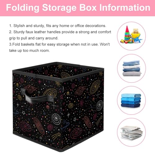 Boîte de rangement placard chambre cube en tissu galaxie noire pour linge - 4