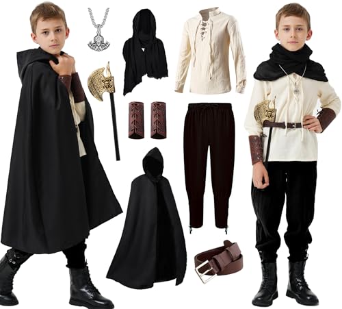 Image of 8 Pcs Medieval Costume for Boys Renaissance Viking Pirate Tunic Outfit for Kids