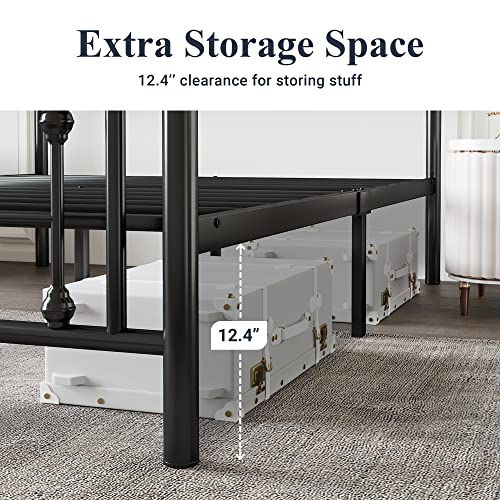 Allewie Queen Size Metal Platform Bed Frame With Victorian Vintage Headboard And Footboard/Mattress Foundation/Under Bed Storage/No Box Spring Needed/Noise-Free/Easy Assembly, Black #TOP4