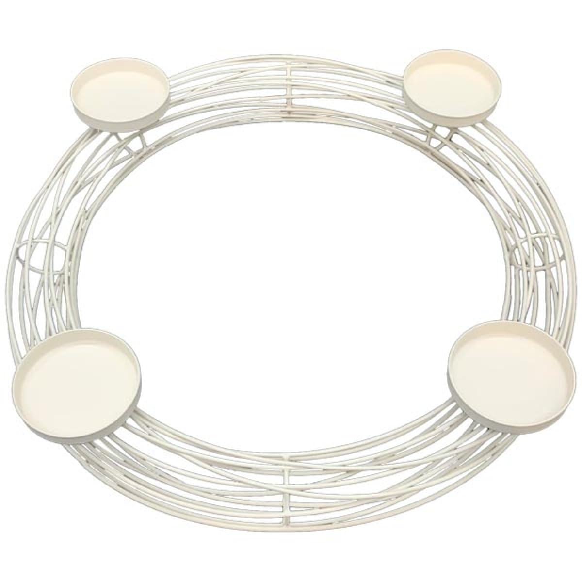 MACOSA EX256096 Adventskranz Cremeweiß Metall 47 cm modern Elegantes Adventsgesteck 4 Kerzenhalter Tisch-Dekoration Advent Weihnachtsdeko Metallkranz Drahtkranz Creme Weiß