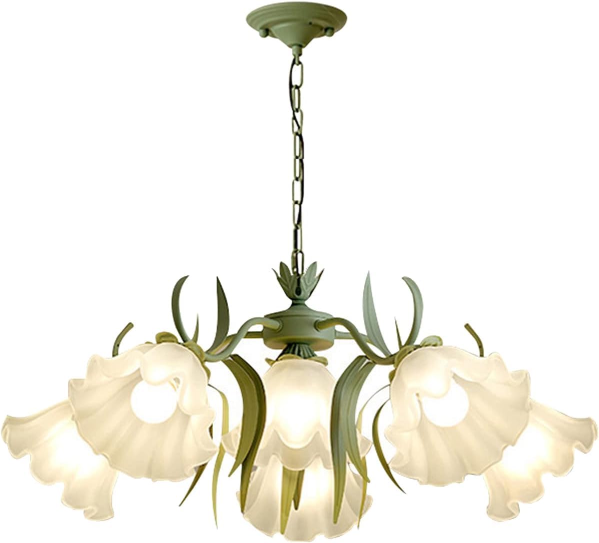 Modern White Chandelier Floral Pendant Light Fixtures,Bell Orchid Lamp Body,Glass Shade,Pendent Lights