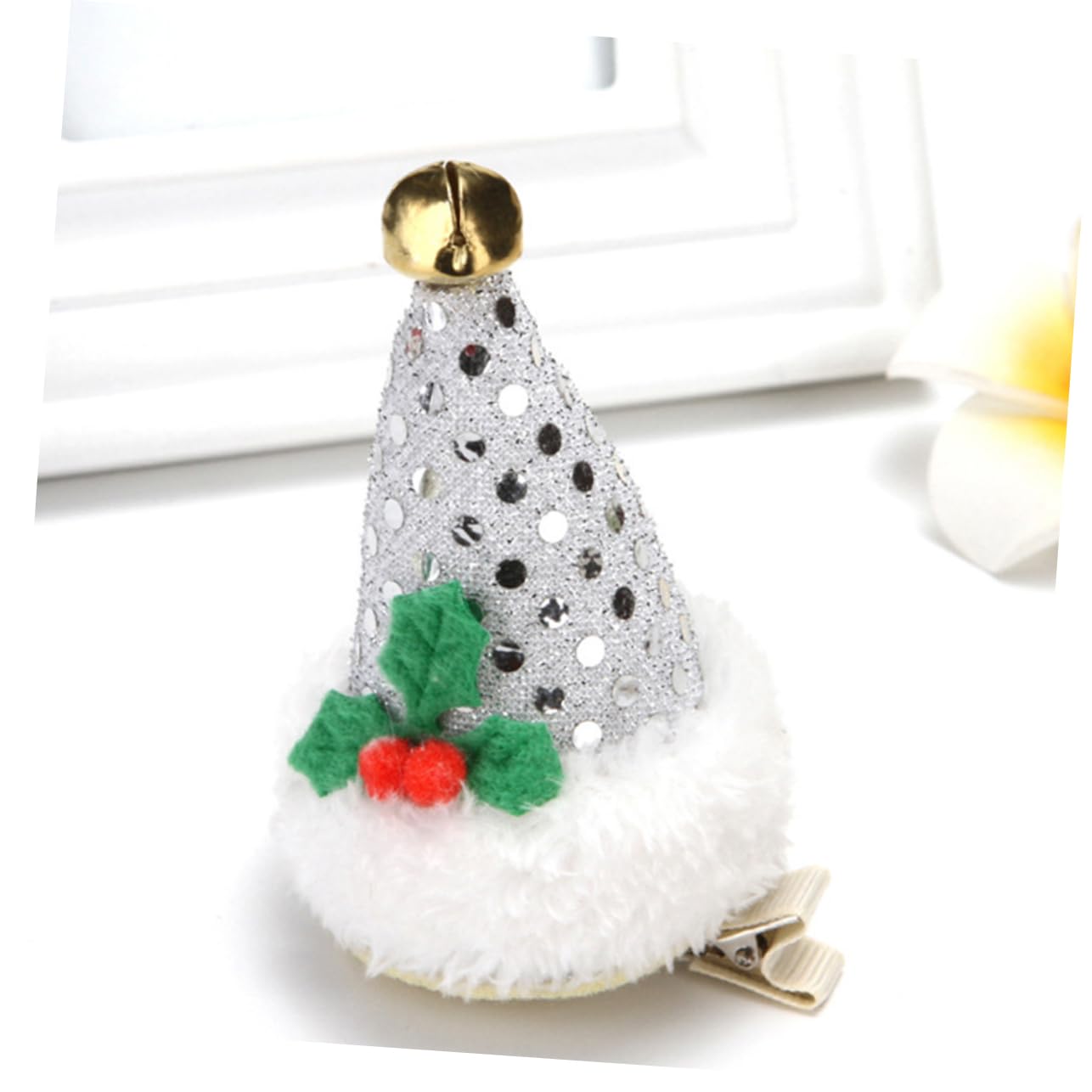 Beaupretty 10pcs Sequin Christmas Hat Hair Clips for Girls Decorative Barrettes and Silver Xmas Headdress for Festive Parties