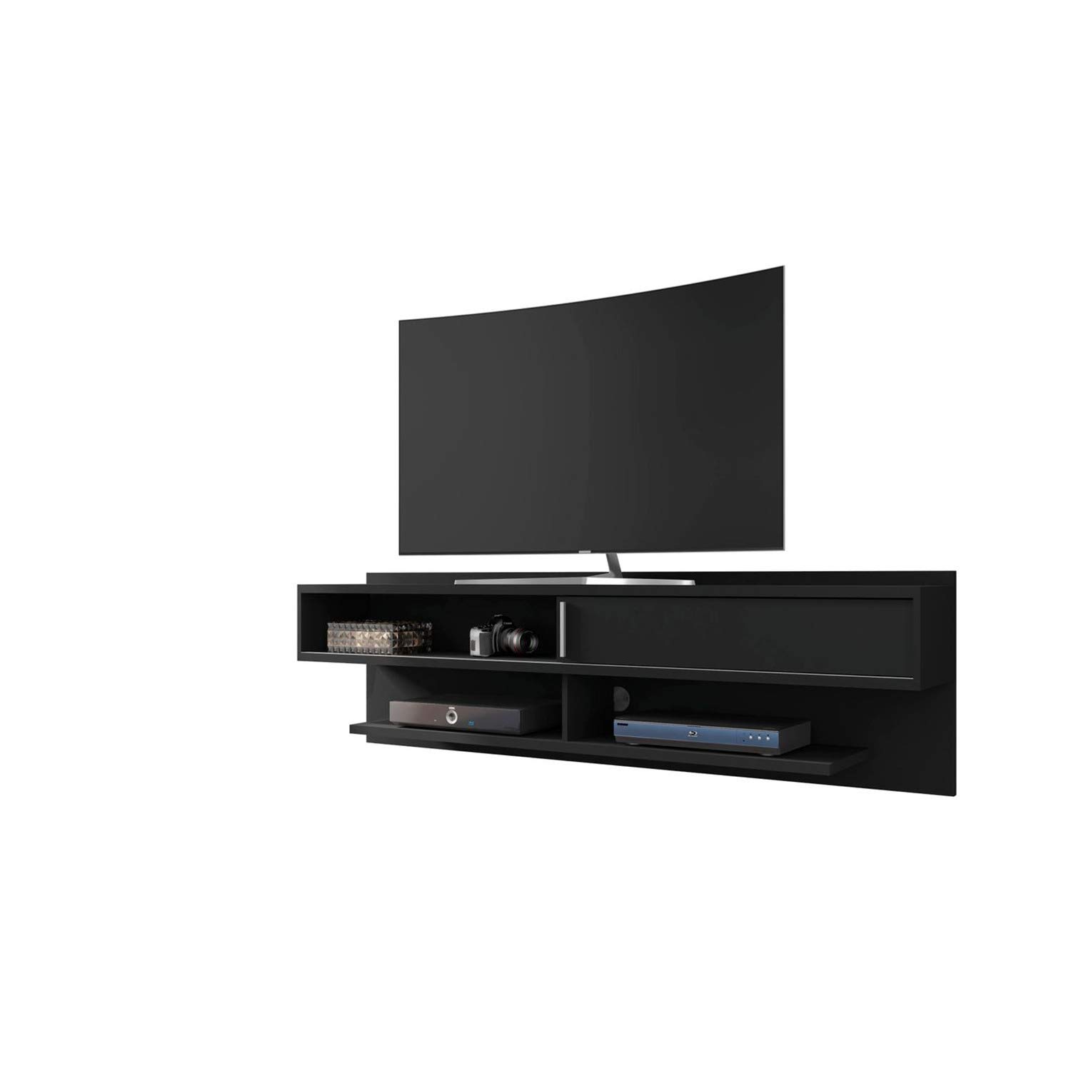 Manhattan ComfortAstor Modern Living Room Floating Entertainment Center with Media Shelves, 70.86", Black