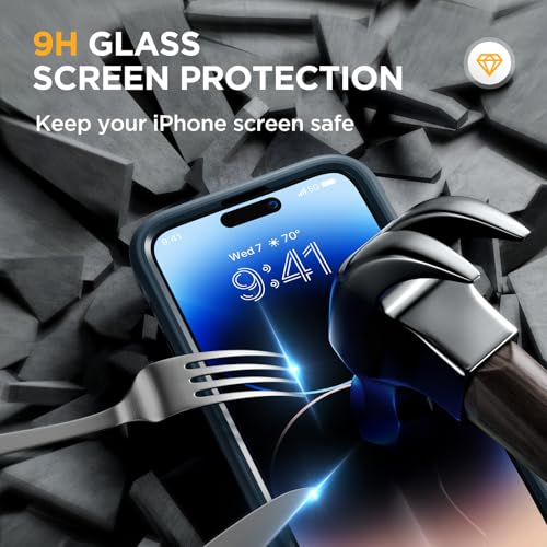 Image of Miracase Magnetic for iPhone 14 Pro Case 6.1 inch, (Compatible with MagSafe) Upgrade Full-Body Clear Phone Bumper Case with Built-in 9H Tempered Glass Screen Protector,Storm Blue