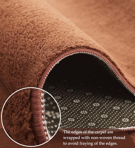 Image of Obsessions Large Indoor Polyester Carpet with Solid Pattern Felt Backing, Ideal for Bedroom & Living Room 120x170cm, Brown