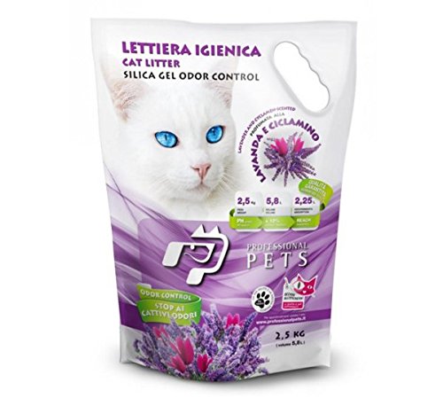 6 Sacchi Professional Pets Lettiera igienica Lavanda e Ciclamino 5,8 lt - Lettiera al silicio per gatti, batteriostatica, anallergica, sicura