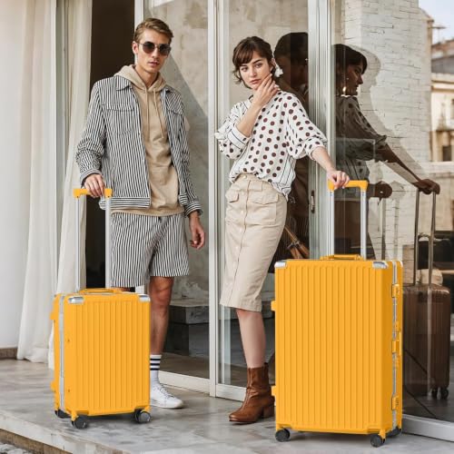 Image of AnyZip Luggage Sets 2 Piece Aluminum Frame Carry On and Checked Suitcase PC ABS Hard Shell TSA Lock No Zipper(Orange, 20 /28)