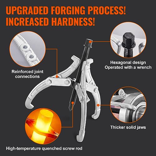 Image of VEVOR Gear Puller Set, 3 inch 4 inch 6 inch 8 inch Puller Kit, 3 Jaw Gear Bearing Flywheel Pulley Removal Tool, 2 or 3 Reversible Jaws Wheel Puller, Vertically and Horizontally, External and Internal, 4-Piece