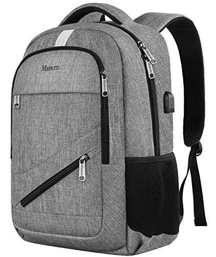 Sac à dos pour ordinateur portable professionnel, sac à dos pour ordinateur portable de 15,6 pouces avec port de chargement USB, sac antivol avec RFID, sac à dos scolaire pour femmes et hommes, gris