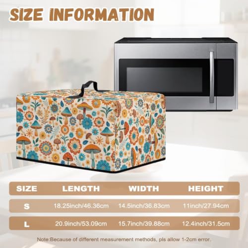 Image of Convection Oven Cover, Dust Proof Smart Microwave Oven Protector for Fall Decorations, L, 20.9 x 15.7 x 12.4 Inches, Mushroom Floral Daisy Beige Orange