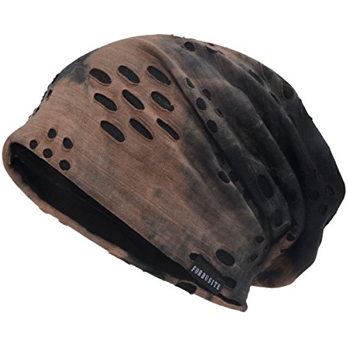 JESSE · RENA Men's Chic Striped Thin Baggy Slouch Summer Beanie Skull Cap Hat (9B-Brown)