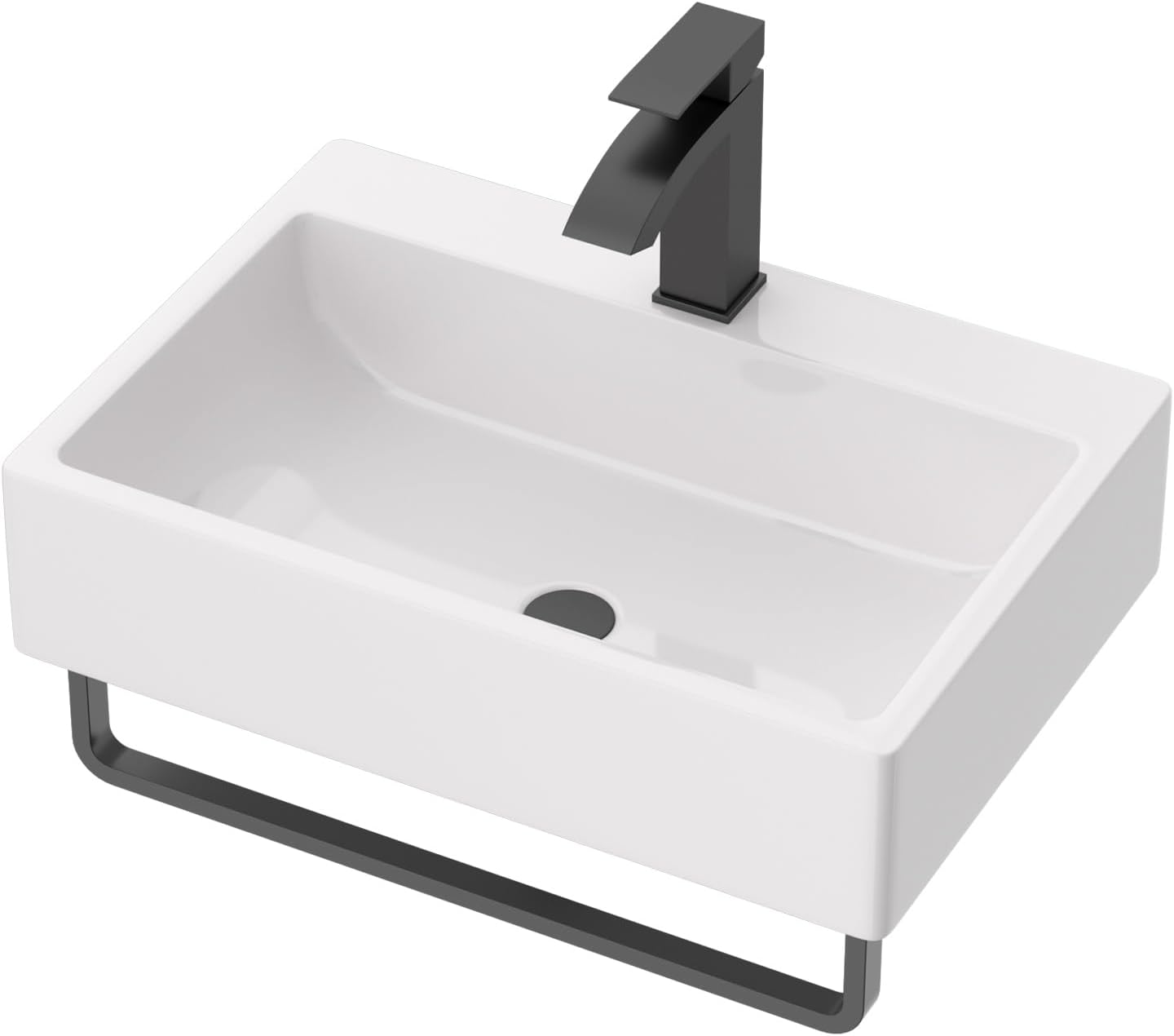 lordear 21 x 14 inch wall mounted bathroom sink with towel rack modern white wall hung sink for small bathrooms, rectangular one hole porcelain vanity sinks 21"x14"-towel rack