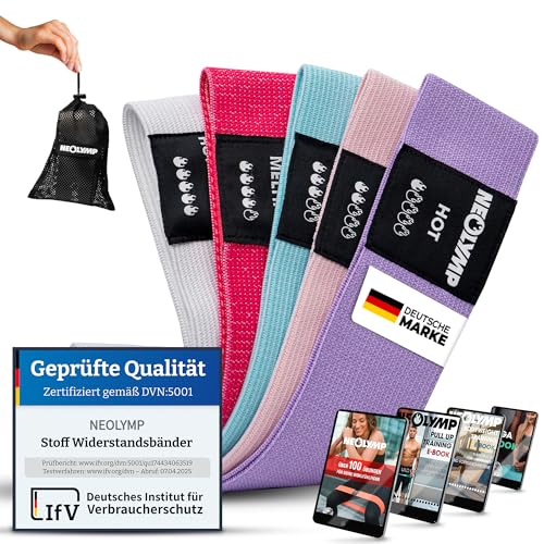 NEOLYMP Premium Fitnessbänder (5er Set Pink Edition) - Widerstandsbänder aus Naturlatex, Gymnastikband aus 5 Stufen - Resistance Bands Hautfreundlich, für Krafttraining und Yoga