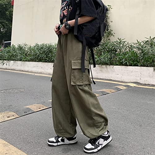Baggy Cargo Joggers For Men Y2K Gothic Streetwear Wide Leg Cargo Pants With Pockets (S,K58 Army Green) #TOP4