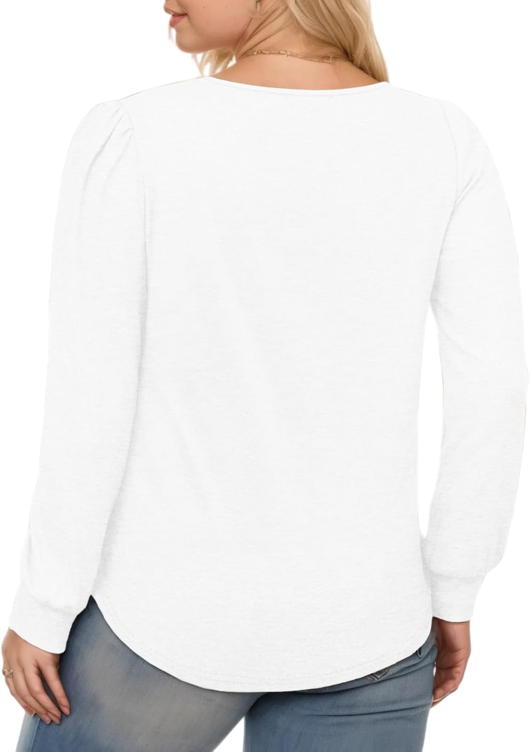 VISLILY Womens-Plus-Size-Dressy-Tops Trendy Puff Long Sleeve Shirts Cute Flowy Pleated Blouses Casual Crewneck Tunics XL-5XL - Image 3