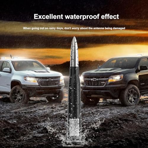 Image of Car Truck Antenna with Tire Valve Caps American Flag Universal Short Replacement for GMC Sierra Chevy Silverado Dodge Ram 1500 2500 3500 Ford F150 F250 F350 Super Duty Raptor Accessories, Silver