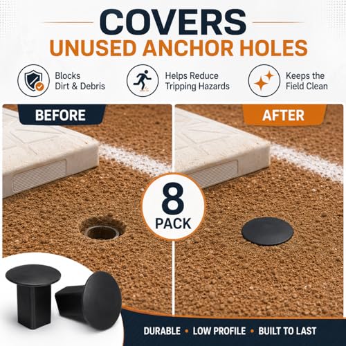 Image of Pangda 8 Pcs Baseball Base Plugs for Baseball Field Rubber Ground Receptacle Plugs for Softball Anchor (Black)