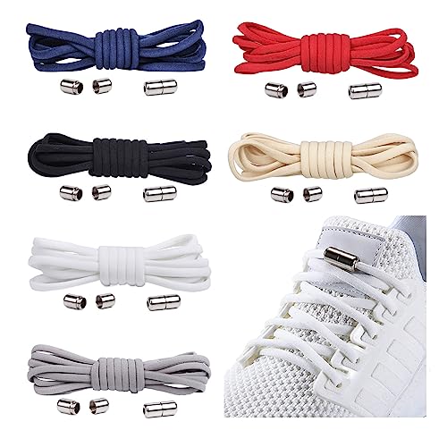 anshuke 6 pares de cordones elásticos sin lazo, cordones universales para niños y adultos, Cordones Elásticos Sin Nudo con Hebilla Metal, para Zapatillas de Deporte (6 colores)