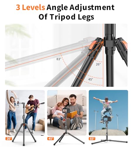 Image of XXZU 74 inch Magnetic Phone Tripod with Phone Clip for Magsafe, Camera Tripod | Aluminum Phone Tripod with Remote & Cold Shoe,Camera Stand Tripod for iPhone /Canon /Nikon /DSLR /Digital Camera Accessory Kits