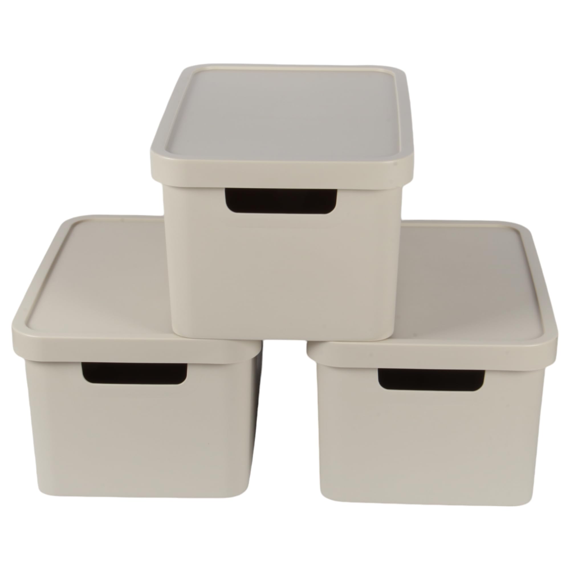 Jolie Max Plastic Storage Boxes with Lid, (Set of 3) 31L Capacity Each, Solid Matte Colour, Decorative Design with Handle, Stackable & Nestable Space-Saving Organizers β 45.5 x 33.5 x 25 cm (BEIGE)