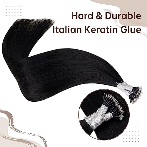 Easyouth Nano Ring Hair Extensions Jet Black Nano loop Hair Extension Real Human Hair Cold Fusion Nanobeads Hair Extensions for Women 16 Inch 50g/50s #1 - Image 2