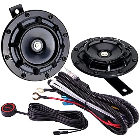 AOLIHAN Super Loud Train Horn for Truck Train Boat Car,Air Electric Horns,12v Waterproof Double Horn Kit Raging Sound (black horn with wire and button) Cover