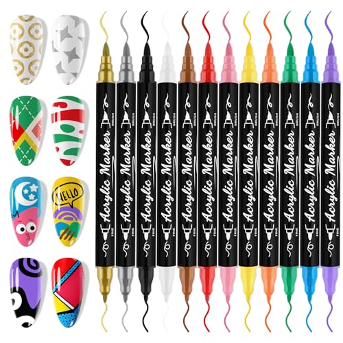 Stylos nail art double tête EBANKU lot de 12 feutres manucure séchage rapide