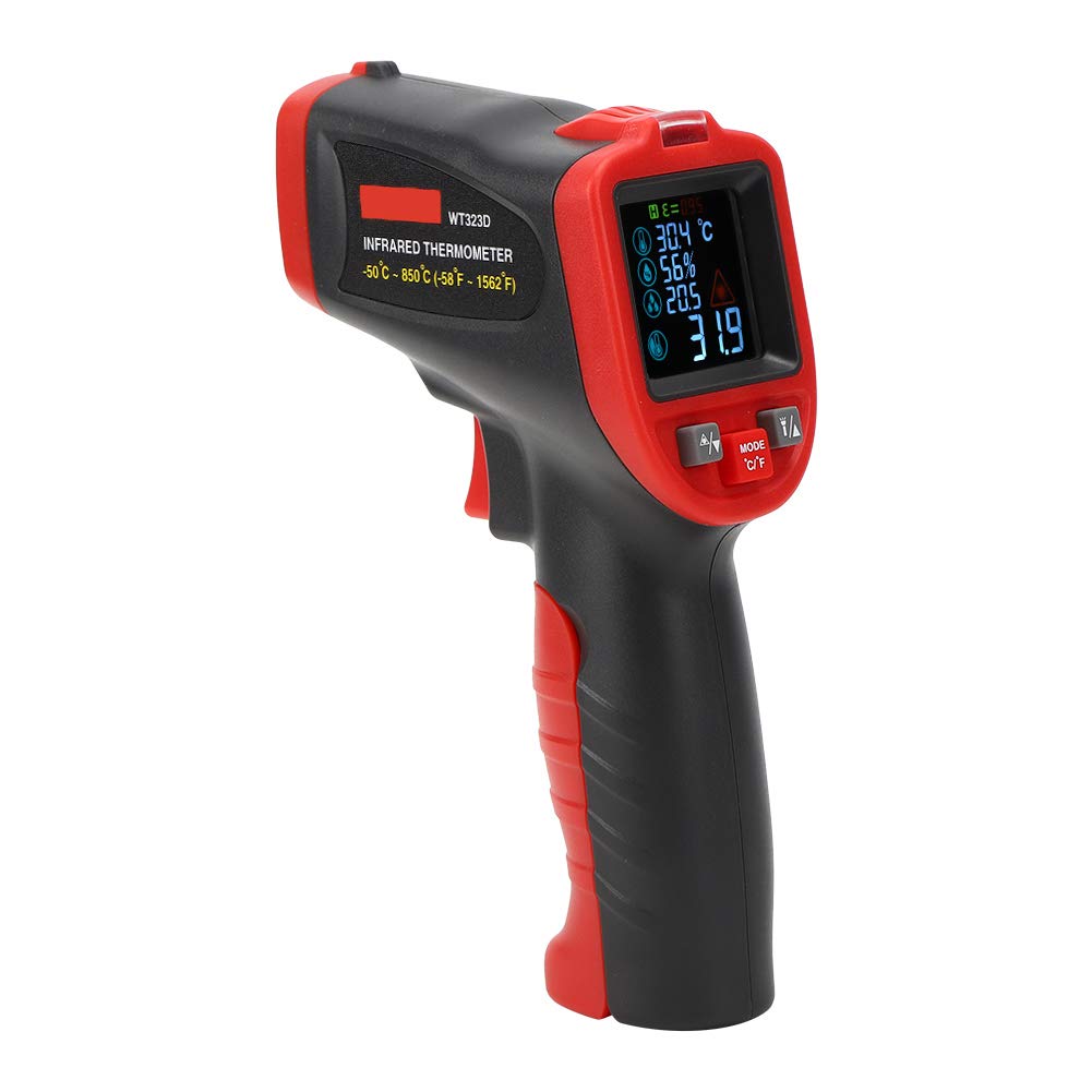 WT323D Berührungsloses Infrarot-Thermometer mit Farb-LCD-Display – Temperaturbereich -50 bis 850 Grad Celsius und -58 bis 1562 Grad Fahrenheit – einstellbarer Emissionsgrad und