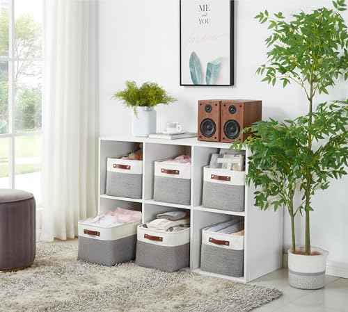 Image of DECOMOMO Storage Bins, Extra Large Fabric Storage Baskets for Shelves, Decorative Linen Closet Organizer, 15.8 x 12.5 x 10 inches (Grey & White, 3 Pack)