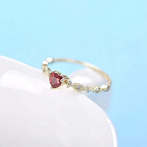 Miniatura 2 de KOICCVQQ Lindo anillo solitario de rubí chapado en oro de 14 quilates para mujer, delicado joyería de boda con piedras preciosas - talla 6-10