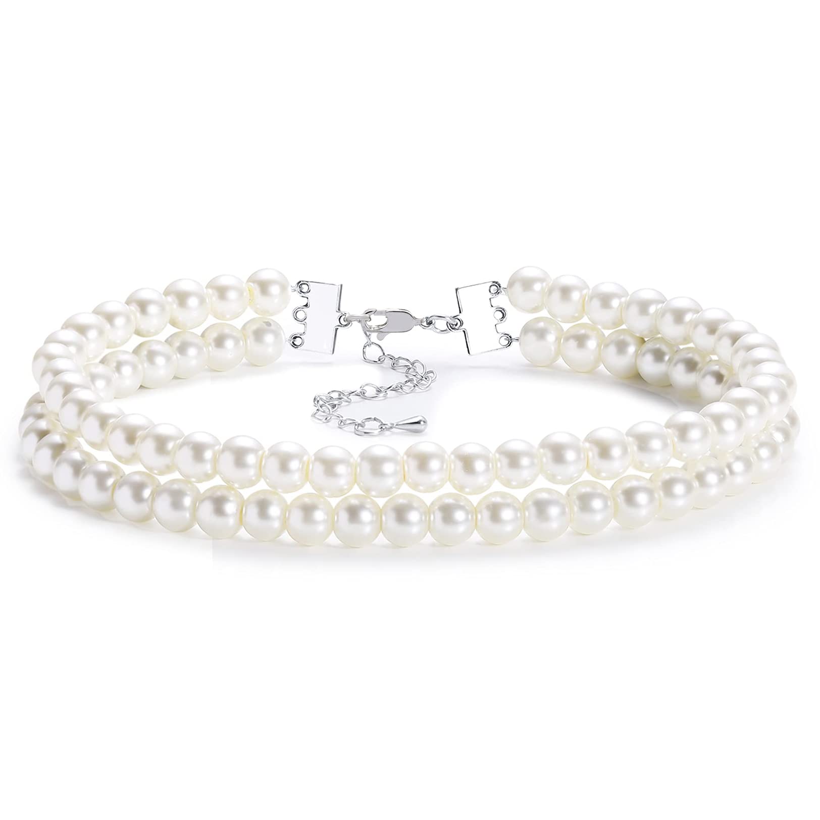 BABEYOND Round Imitation Pearl Choker Necklace Multi Strands Choker 20s Flapper Necklace Accessories for Gatsby Themed Party