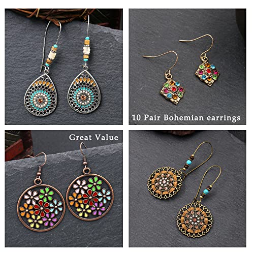 Nepak 10 Pairs Vintage Bohemian Drop Dangle Earrings,Boho Dangle Earrings Jewelry Set,Hippie Earrings,Bohemian Earrings For Women (Vintage 1) #TOP1