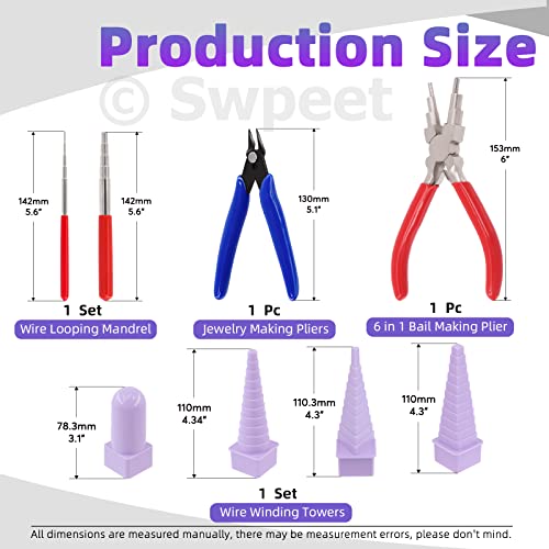 Swpeet 8Pcs Wire Looping Tool Set, Including 2Pcs Wire Looping Mandrel, 1Pcs 6-In-1 Bail Making Pliers And A Needle Nose Pliers, 4 Shapes Quilling Border For Jewelry Wire Wrapping #TOP1