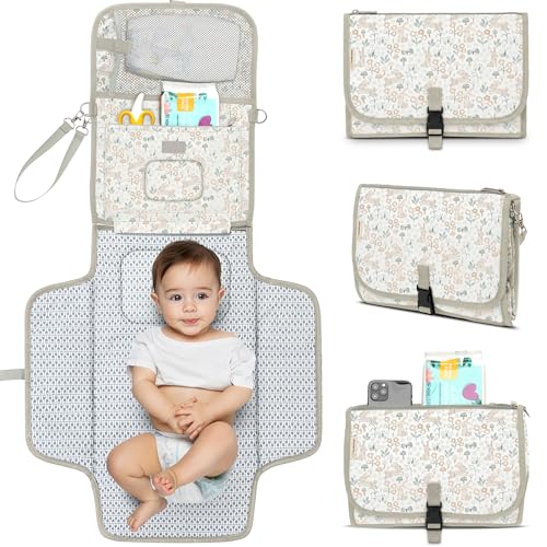 Image of KeaBabies Portable Diaper Changing Pad, Travel, Car - Large Waterproof Baby Changing Mat, Wipeable, Padded, On The Go Travel Diaper Clutch Bag, Easy to Use Pockets for Newborn Essentials (Prairie)