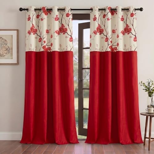 Image of Fashion String 2 Pieces 3D Tulip Patch Grommet Polyester Door Curtains - 7 Feet, Red